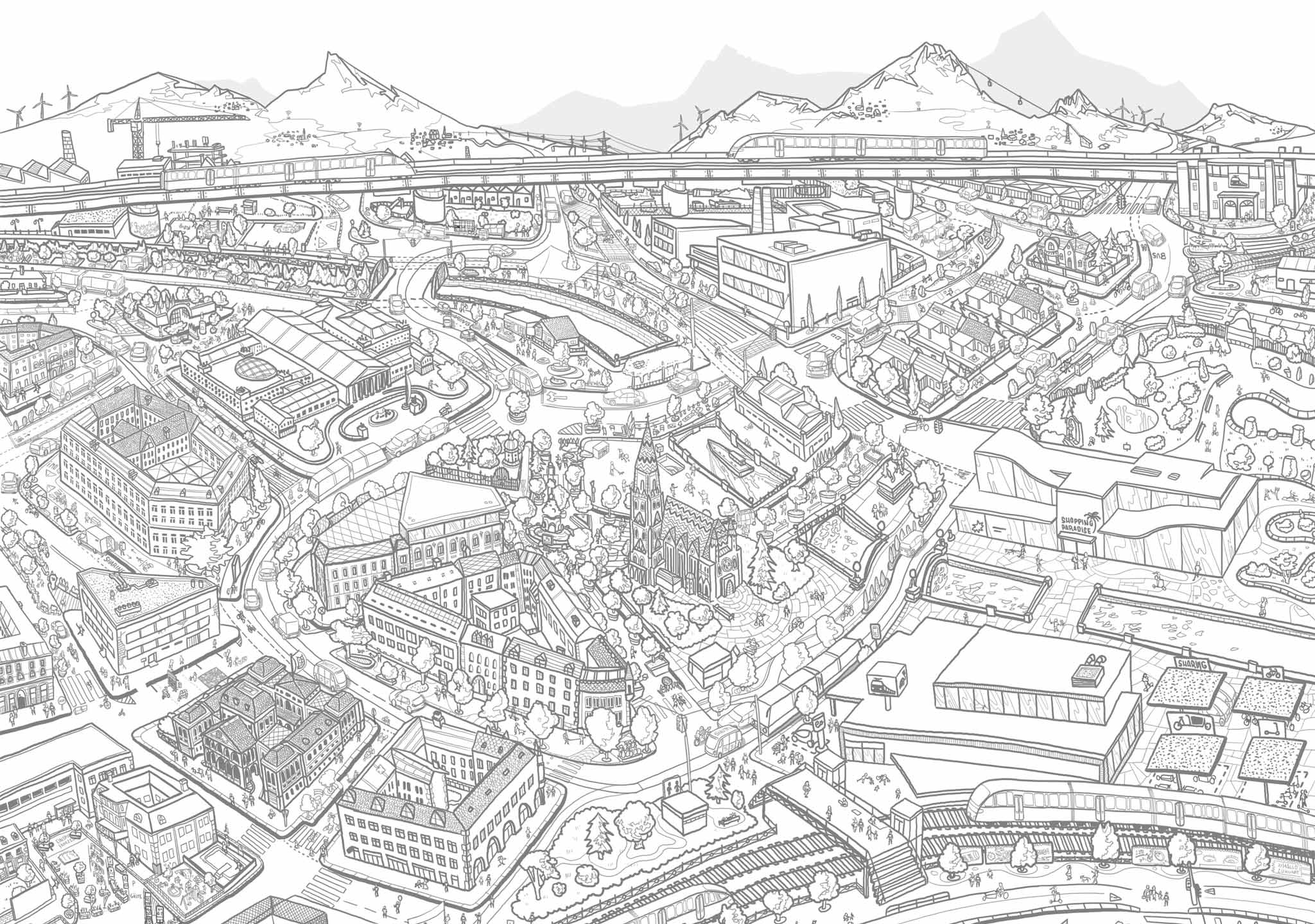 Tu Wien|Forschungsbereich Verkehrssystemplanung|Wimmelbild Outlines